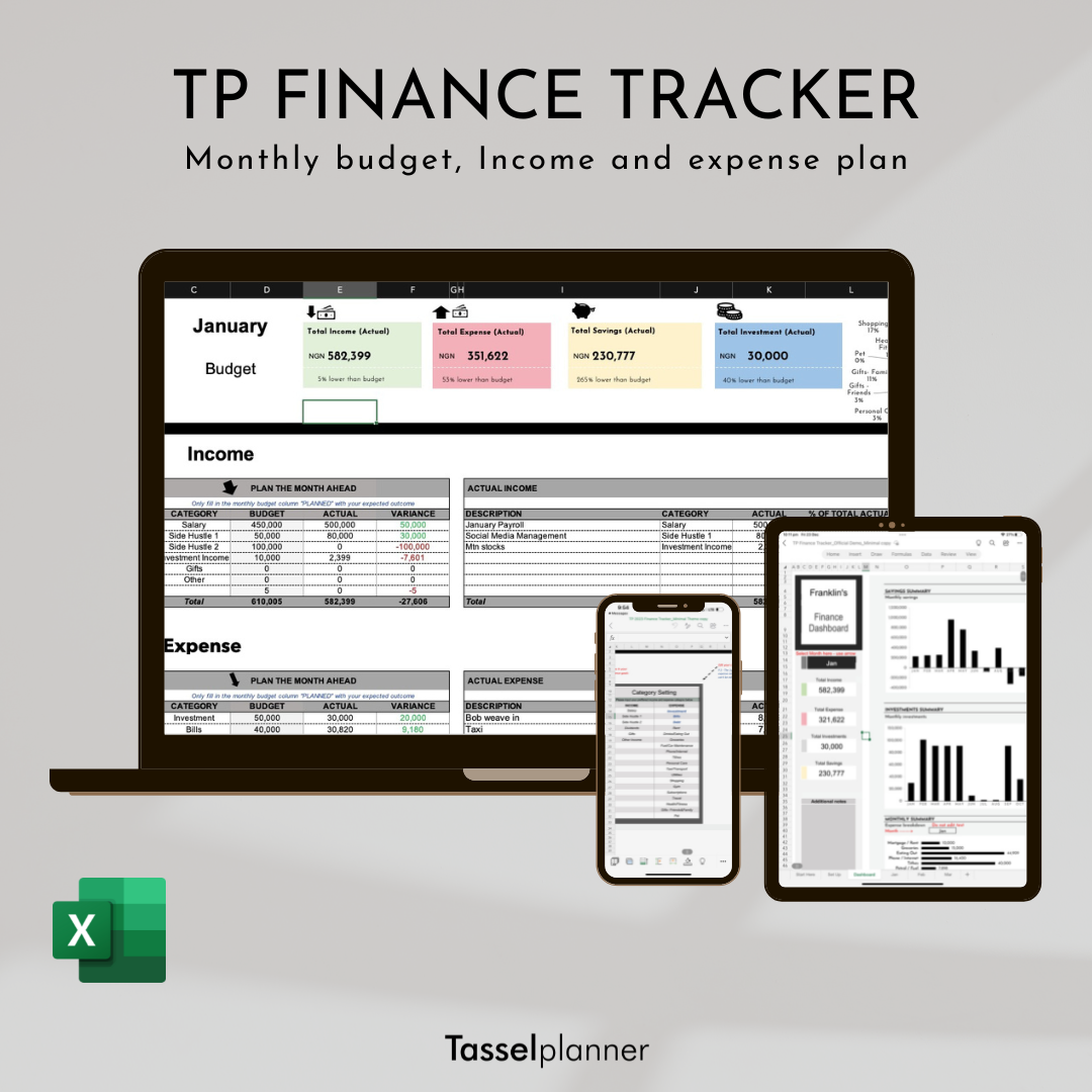 TP Finance Tracker Minimal Theme – Tassel Planner