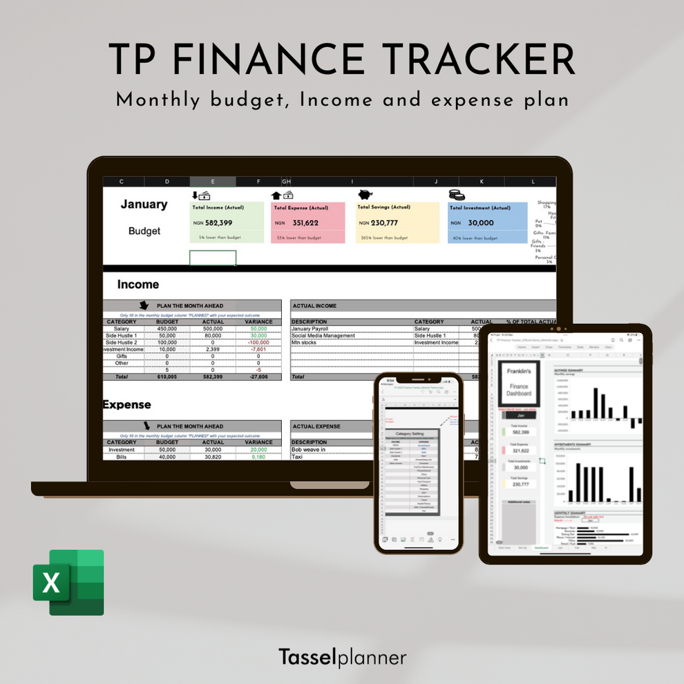 TP Finance Tracker Minimal Theme – Tassel Planner